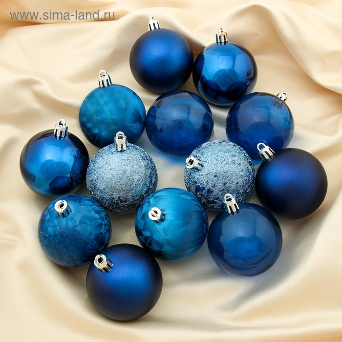Набор шаров пластик d-6 см, 24 шт Набор шаров пластик d-6 см, 24 шт "Преломление" синий