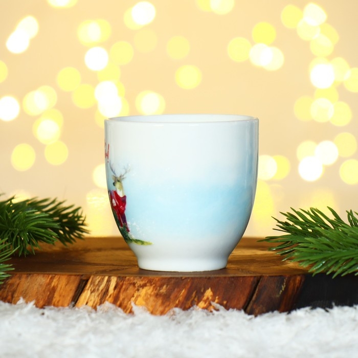 Новый год. Набор из керамики Happy New year, кружка 180 мл, 2 шт, ложка 2 шт, цвет белый