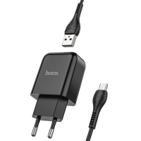 Сетевое зарядное устройство Hoco N2, USB - 2.1 А, кабель microUSB 1 м, черный