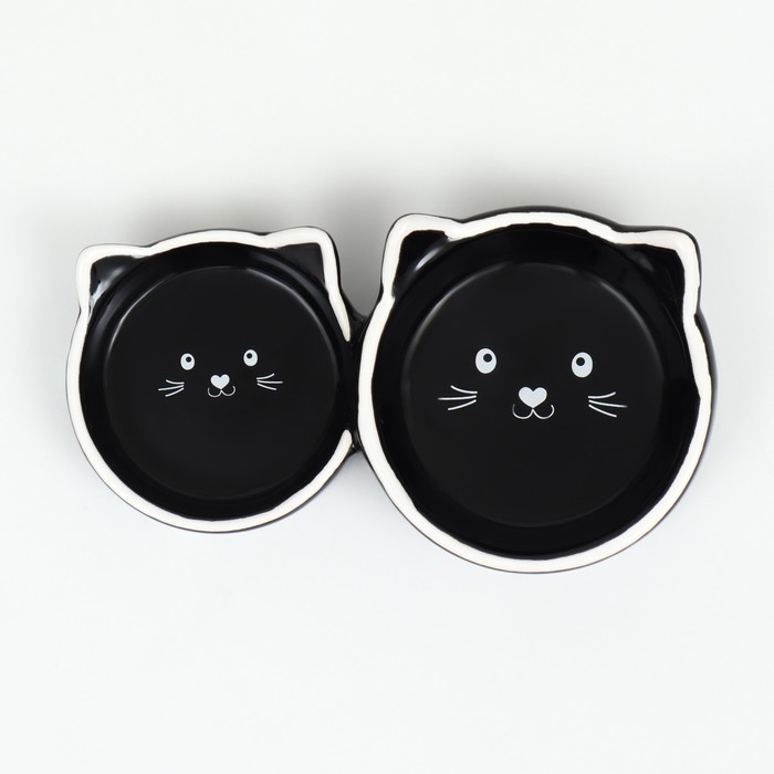 Миска керамическая  Миска керамическая "Кошачье семейство" 40/60 мл  двойная 19 х 10,5 х 3,5 см, чёрно-белая