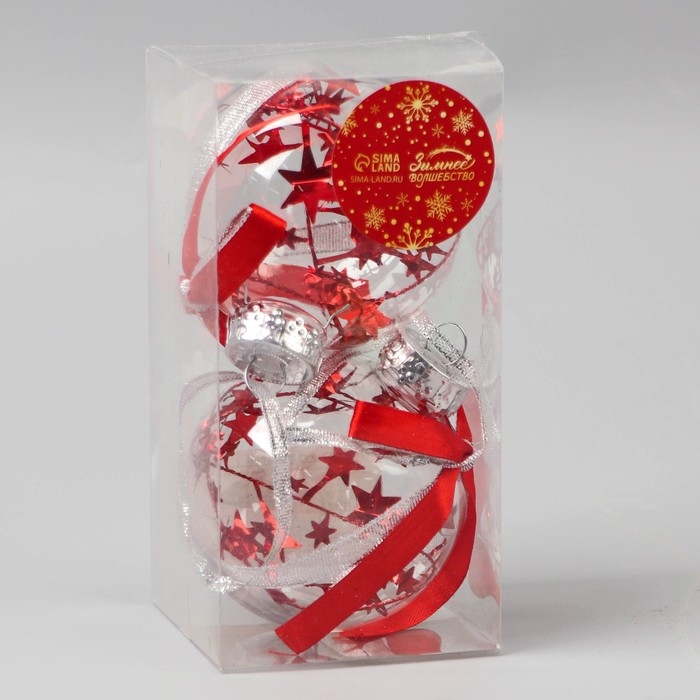 Набор шаров пластик d-8 см, 2 шт Набор шаров пластик d-8 см, 2 шт "Фиеста" звёзды, красный