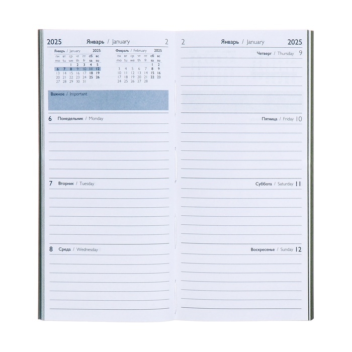 Еженедельник датированный 2025 года, 80х165 мм, 64 листа ESCALADA, мягкая обложка из искусственной кожи, блинтовое тиснение, блок 70 г/м², зелёный Еженедельник датированный 2025 года, 80х165 мм, 64 листа ESCALADA, мягкая обложка из искусственной кожи, блинтовое тиснение, блок 70 г/м², зелёный