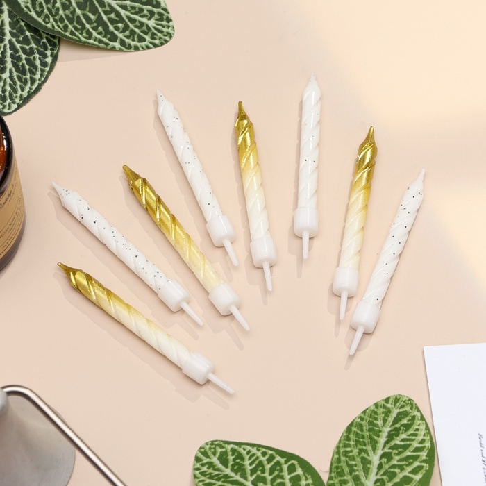 Свечи для торта Свечи для торта "Спираль", 6 шт, белые и градиент золото с белым
