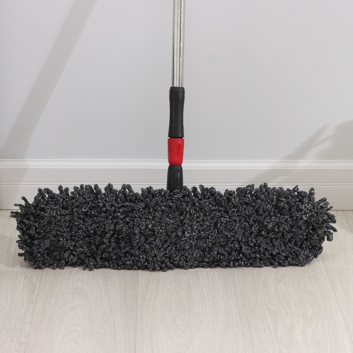 Швабра для мытья пола Доляна, плоская, микрофибра букли, железный флаундер, телескопическая стальная ручка, 62×13×84(130) см Швабра для мытья пола Доляна, плоская, микрофибра букли, железный флаундер, телескопическая стальная ручка, 62×13×84(130) см