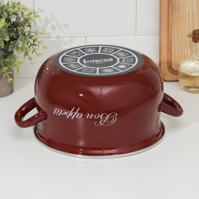 Кастрюля эмалированная «Бордо», 5,1 л, стеклянная крышка, индукция, цвет бордовый Кастрюля эмалированная «Бордо», 5,1 л, стеклянная крышка, индукция, цвет бордовый