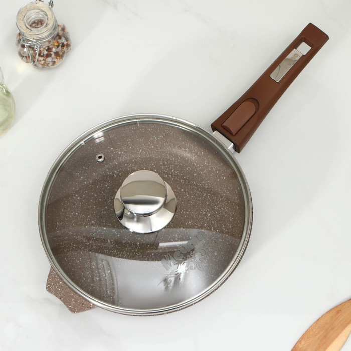 Сковорода «Гранит», d=22 см, съёмная ручка, стеклянная крышка, антипригарное покрытие, цвет коричневый Сковорода «Гранит», d=22 см, съёмная ручка, стеклянная крышка, антипригарное покрытие, цвет коричневый