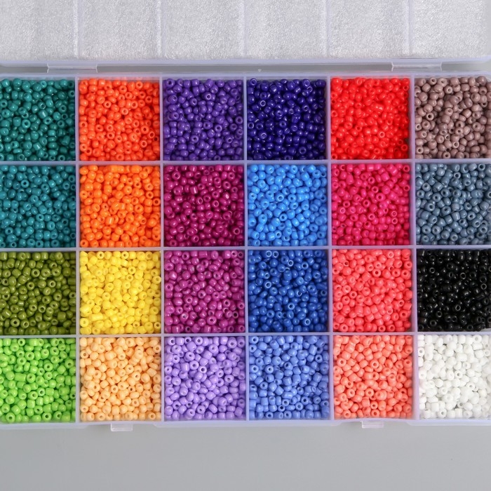 Бисер стекло 8/0 (3 мм) в шкатулке  Бисер стекло 8/0 (3 мм) в шкатулке "Яркий" 24 цвета х 15  гр 19х13х2,1 см