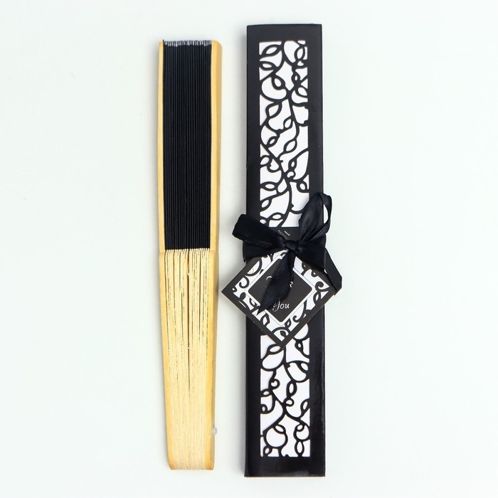 Веер бамбук, текстиль h=21 см  Веер бамбук, текстиль h=21 см "Моноцвет" в коробке, чёрный