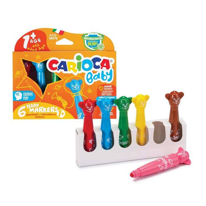 Фломастеры 6 цветов CARIOCA  Фломастеры 6 цветов CARIOCA "Baby", 3.0 мм, суперсмываемые нетоксичные чернила, для малышей