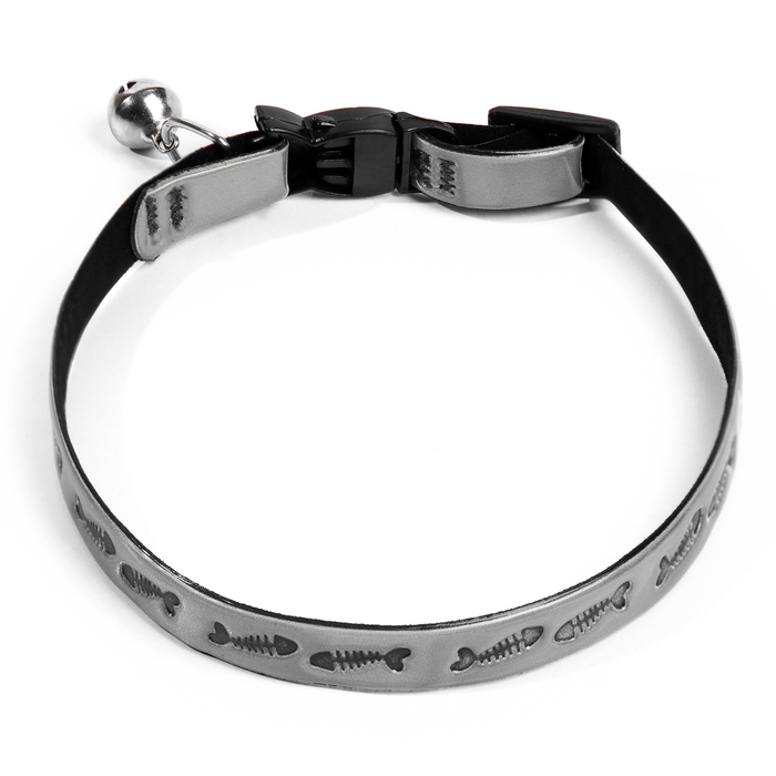 Ошейник кошачий со светоотражающим покрытием  Ошейник кошачий со светоотражающим покрытием "Рыбки", 30 х 1 см, серебристый