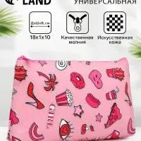 Косметичка - пенал GIRL, на молнии, плоская, маленькая, розовая