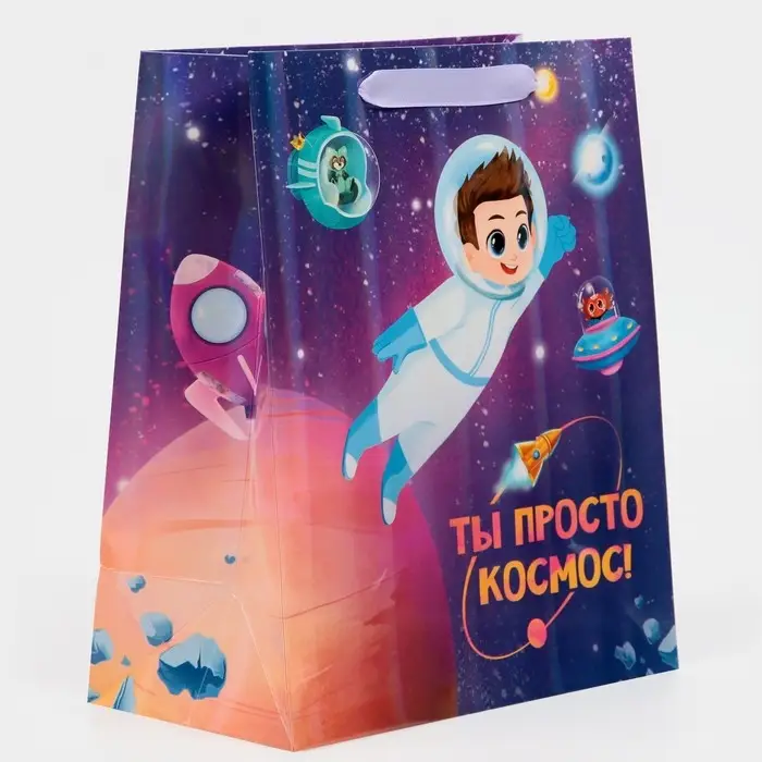 Пакет подарочный ламинированный, упаковка, «Ты просто космос», радужная голография, ML 23 х 27 х 11.5 см