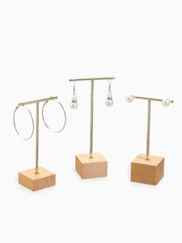 Подставка под серьги QF, Т-образная, набор 3 шт., 16, 13.5, 11.5 см, цвет золото