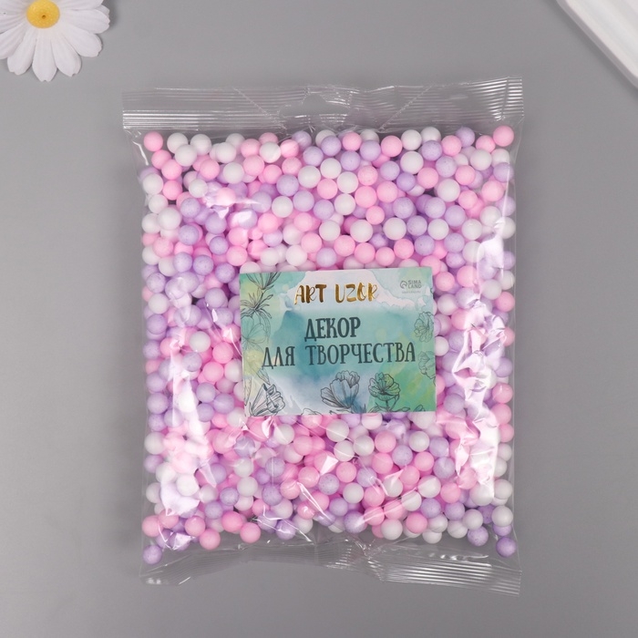 Декор для творчества пенопласт "Ассорти шариков" пастельный розовый набор 10 гр
