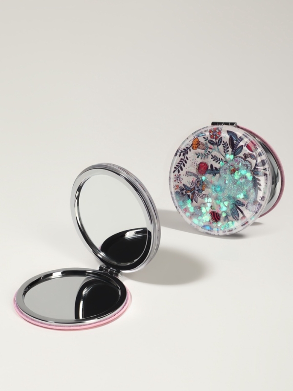 Зеркало складное «Цветы», d = 7,2 см, с увеличением, цвет белый/фиолетовый
