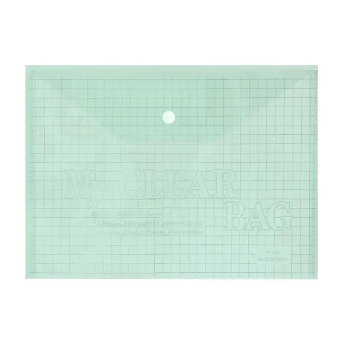 Папка-конверт на кнопке, А4, 80 мкм, &laquo;Клетка&raquo;, тонированная, зелёная