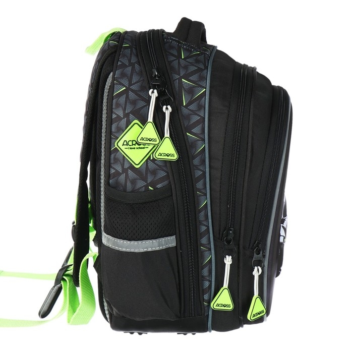 Рюкзак школьный 40х33х15см, эргономичная спинка, Across 410, серый/зеленый Рюкзак школьный 40х33х15см, эргономичная спинка, Across 410, серый/зеленый