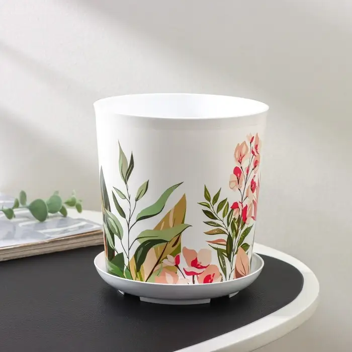 Горшок для цветов с поддоном Доляна «Тропический лес», 1,6 л, d=14 см, h=15,5 см, цвет белый Горшок для цветов с поддоном Доляна «Тропический лес», 1,6 л, d=14 см, h=15,5 см, цвет белый