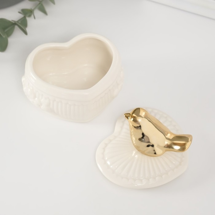 Шкатулка керамика Шкатулка керамика "Птичка прованс" белая 9,5х9,3х9 см