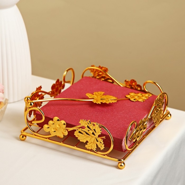 Подставка для салфеток декоративная «Виноград», 19×7 см, золотистая