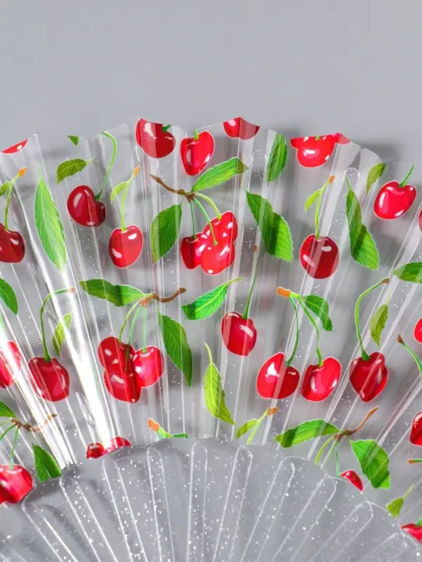 Веер складной пластик &laquo;Вишенки&raquo;, блеск, 23 см