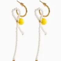 Серьги "Лимоны с бантиком", цвет жёлто-белый  в золоте №2