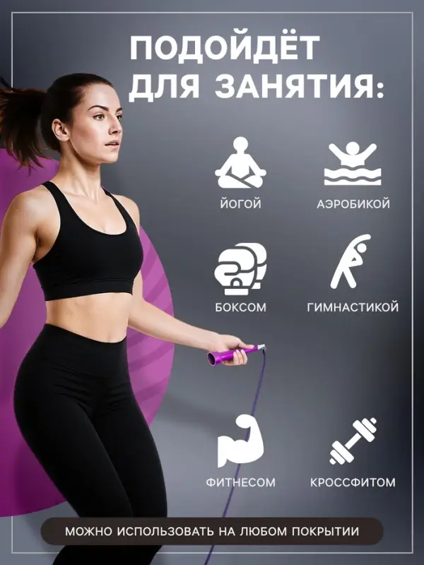 Скакалка спортивная ONLYTOP, 3 м, регулируемая, скоростная, с подшипником, МИКС