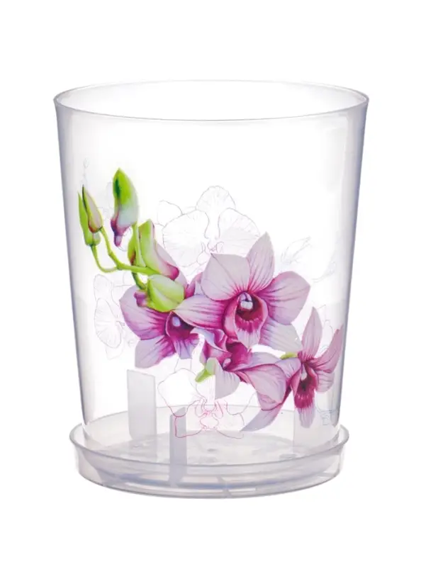 Горшок для орхидей с поддоном, 700 мл, пластиковый, прозрачный, МИКС