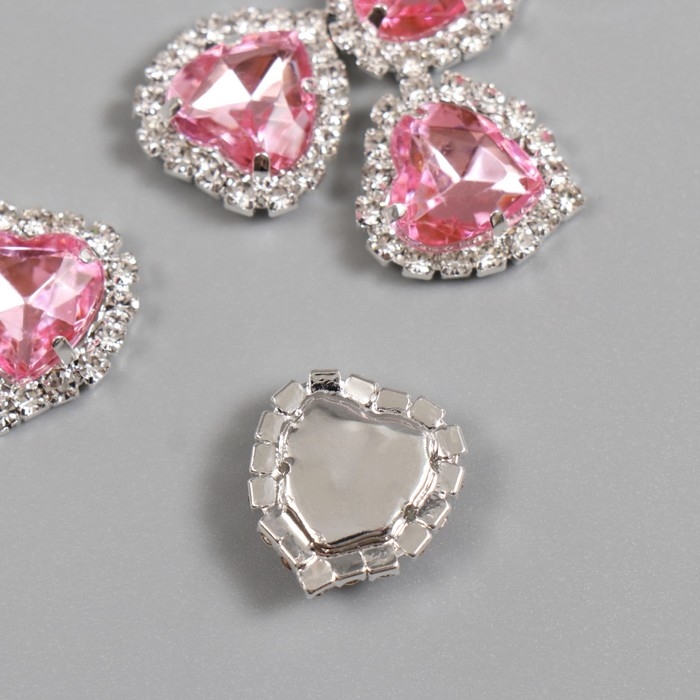 Декор для творчества металл Декор для творчества металл "Медальон сердце в стразах" розовый 1,8х1,7 см