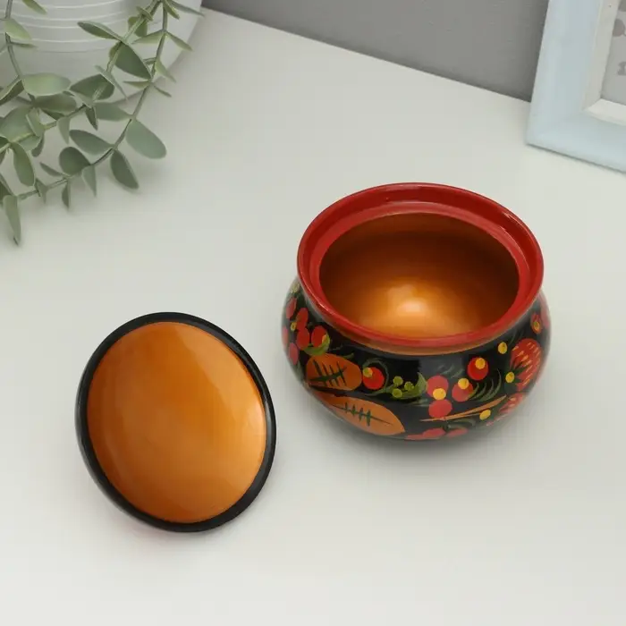 Сахарница дерево хохлома &laquo;Ягодки&raquo;, 9&times;9 см