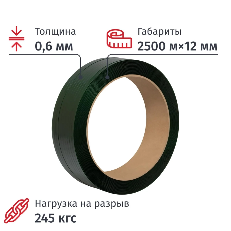 Лента ПЭТ зеленая 12,0x0,6 (2500 м)