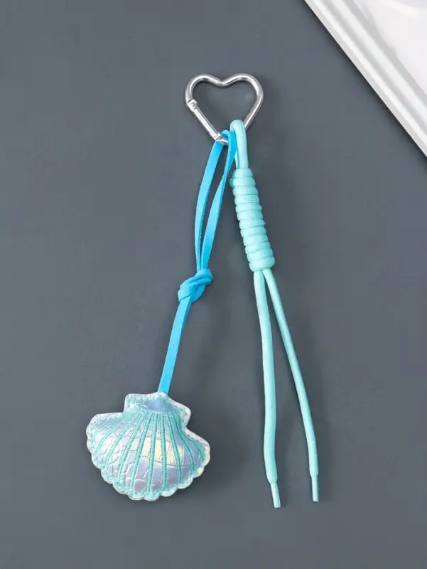 Брелок на карабине кожзам, текстиль "Морская ракушка" голубой, с узлом 22х7х2,3 см