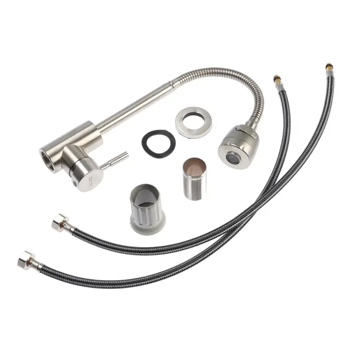 Смеситель для кухни ZEIN Z2390, гибкий излив, картридж керамика 40 мм, нерж. сталь, сатин