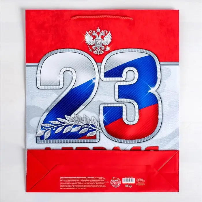 Пакет подарочный ламинированный, упаковка, «23 февраля!», S 12 х 15 х 5.5 см