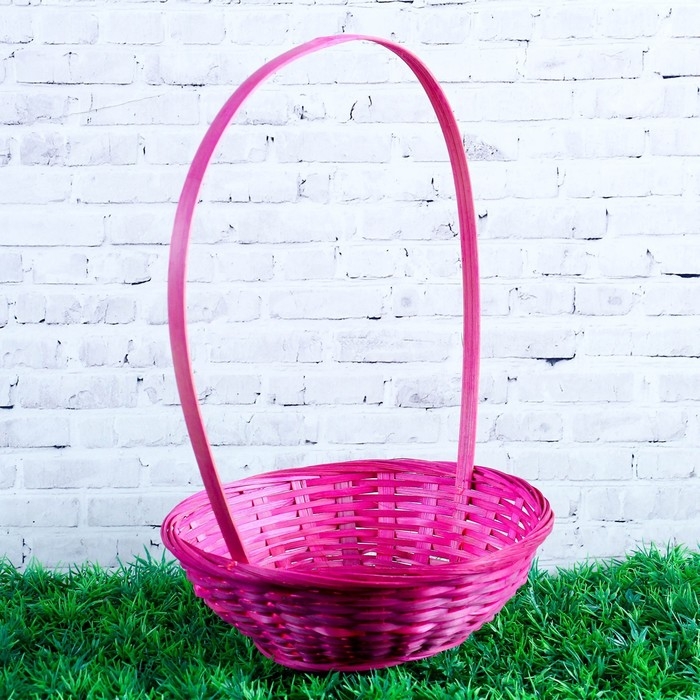 Корзина плетёная, бамбук, розовая, низкая Корзина плетёная, бамбук, розовая, низкая