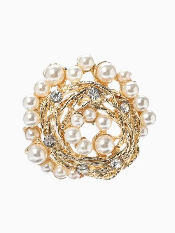 Брошь &laquo;Жемчуг&raquo;, гнездо, цвет белый в золоте
