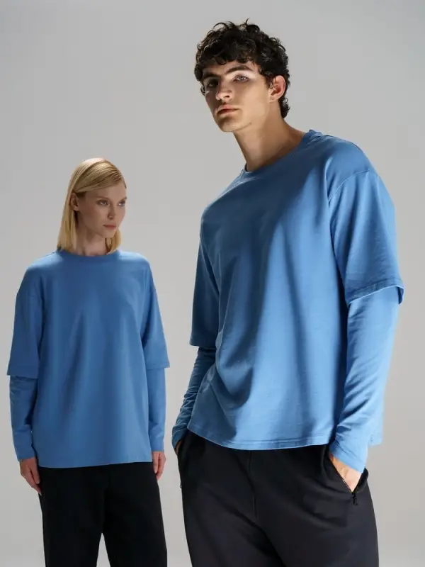 Футболка оверсайз с двойным рукавом Kosmos, синяя, размер XS/S Футболка оверсайз с двойным рукавом Kosmos, синяя, размер XS/S