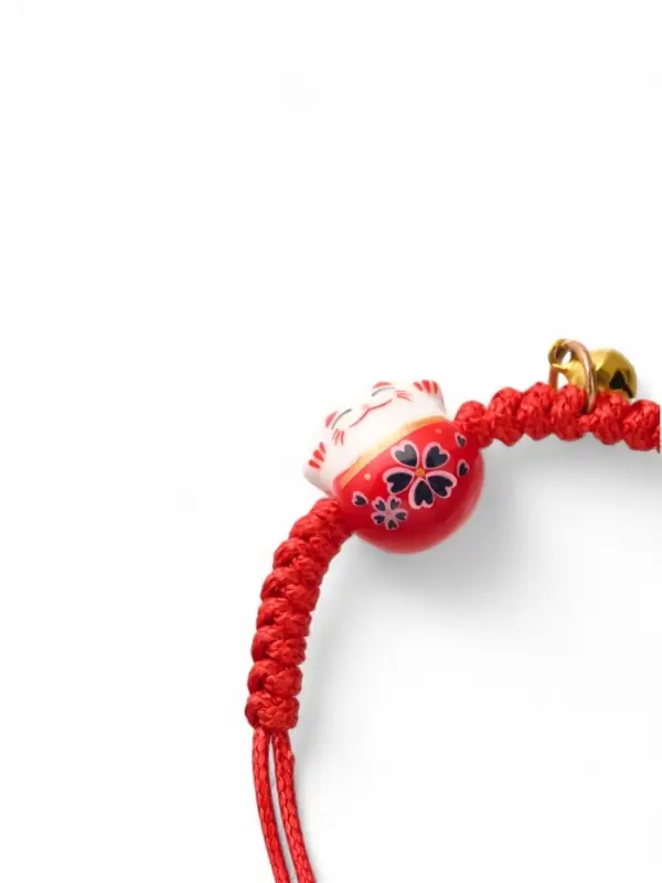 Браслет на нити &laquo;Котик нэко&raquo;, d=6 см, красный в золоте