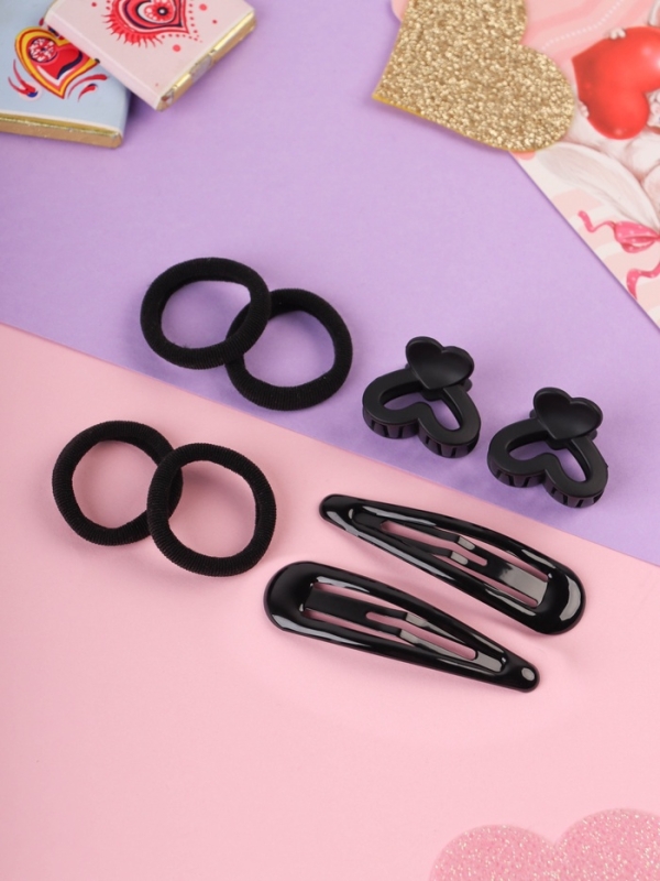 Набор для волос Набор для волос "Эстер" (10 резинок, 2 см, 4 краба 2 см, 2 невидимки 6 см) сердце, чёрный