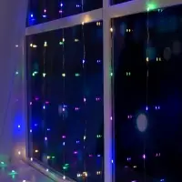Гирлянда &laquo;Занавес&raquo; 2&times;2 м, роса, IP20, серебристая нить, 300 LED, свечение мульти, 12 В