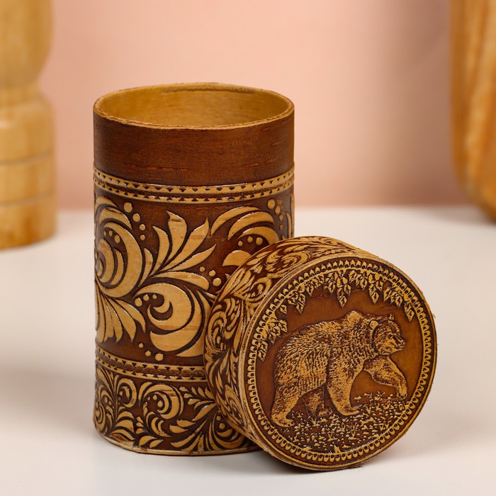 Набор стопок «Медведь», 4 шт, в футляре, 4,5×4,5×9 см, береста Набор стопок «Медведь», 4 шт, в футляре, 4,5×4,5×9 см, береста