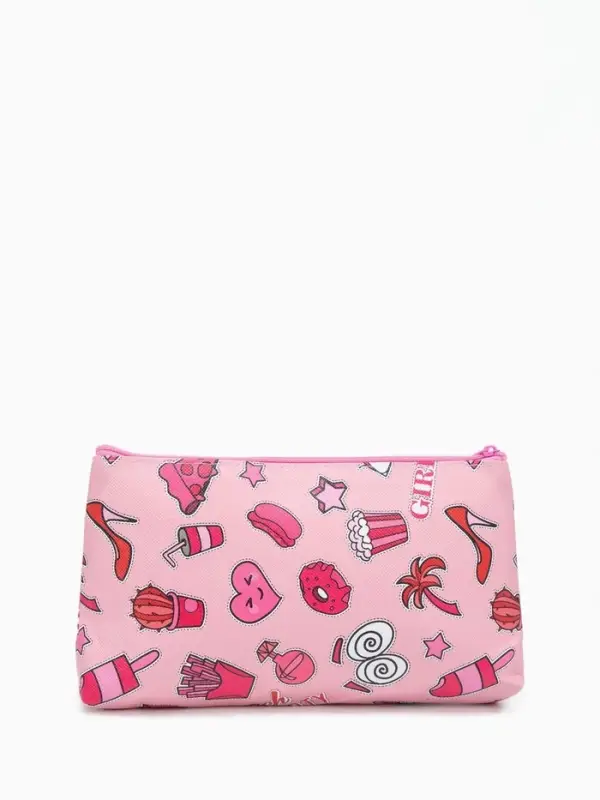 Косметичка - пенал GIRL, на молнии, плоская, маленькая, розовая