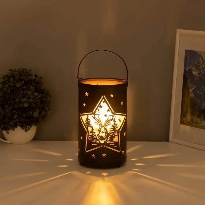 Фигура световая RISALUX &laquo;Фонарь: Ночные звёзды&raquo;, LED-ночник, 3&times;ААА, чёрный, 12&times;12&times;20.5 см