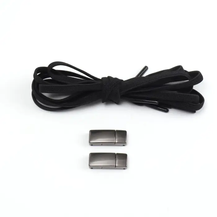 Шнурки для обуви, пара, с плоским сечением и фиксатором на магнитах, 100 см, чёрные