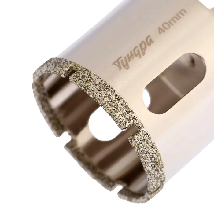 Сверло алмазное по стеклу и керамике ТУНДРА, трехгранный хвостовик, 40&times;65 мм