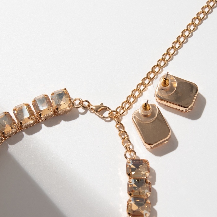 Набор 4 предмета: серьги, колье, браслет, кольцо «Вечерний» объём, жёлтый в золоте Набор 4 предмета: серьги, колье, браслет, кольцо «Вечерний» объём, жёлтый в золоте