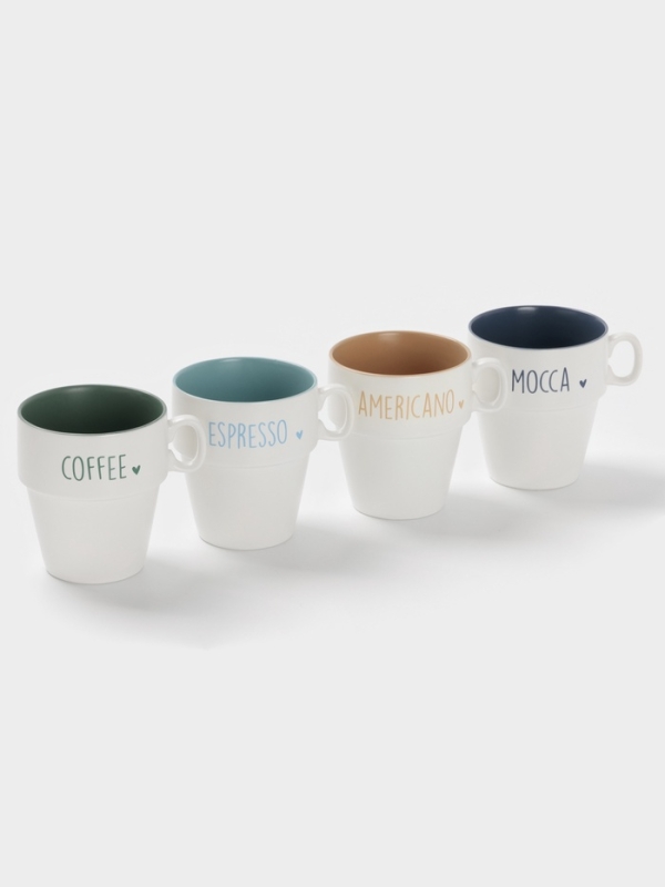 Набор кружек Доляна Набор кружек Доляна "Кофейная карта " 4 шт на подставке, 11х8,5х10 см, цвет белый