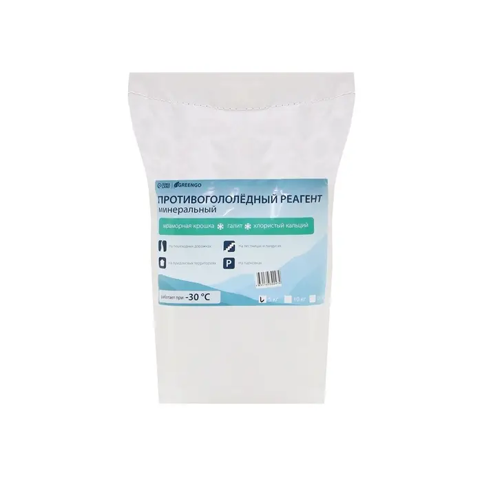 Реагент противогололёдный, мраморная крошка, галит, хлористый кальций, 5 кг, работает при &ndash; 30 &deg;C, в мешке, Greengo