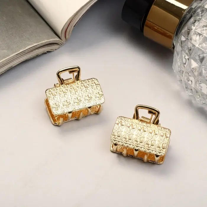 Крабики для волос QF &laquo;Либерти&raquo;, набор 2 шт., геометрия прямой, 2.5 см, золотистый