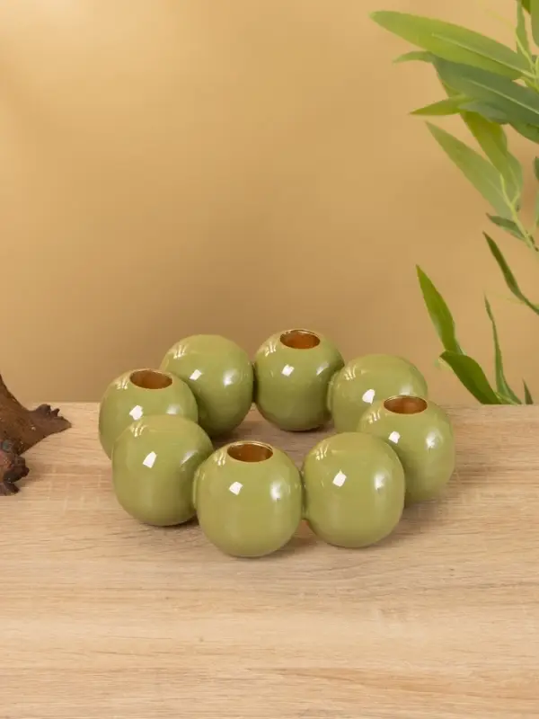 Подсвечник на 4 свечи "Бусы" с 8 сферами, авокадо 19х19х5,5 см